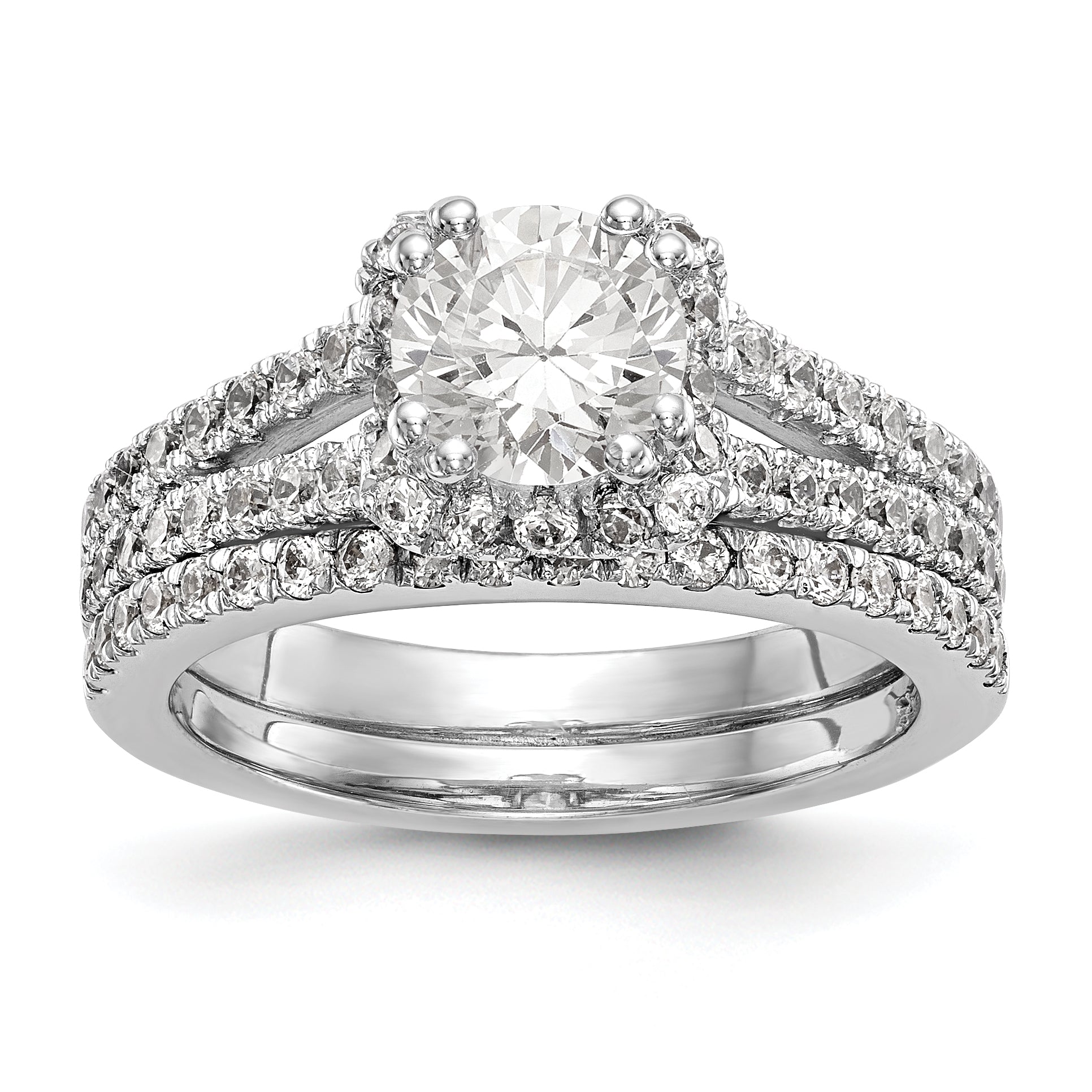 14K Weißgold Verlobungsring mit rundem simuliertem Diamanten und Halo