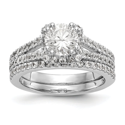 14K Weißgold Verlobungsring mit rundem simuliertem Diamanten und Halo