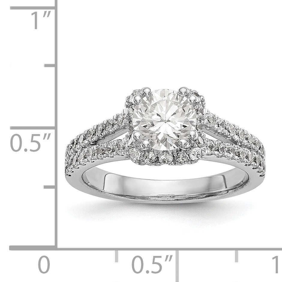 14K Weißgold Verlobungsring mit rundem simuliertem Diamanten und Halo