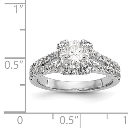 14K Weißgold Verlobungsring mit rundem simuliertem Diamanten und Halo