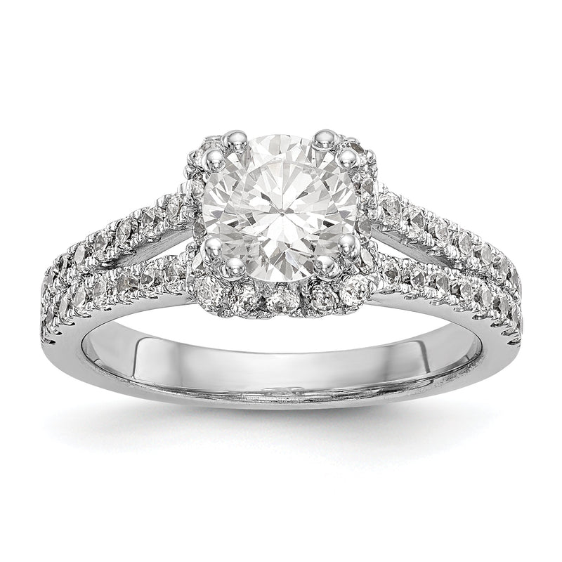 Verlobungsring aus 14K Weißgold mit rundem simulierten Diamanten und Halo
