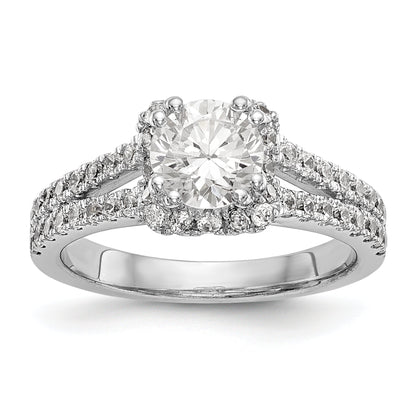 14K Weißgold Verlobungsring mit rundem simuliertem Diamanten und Halo