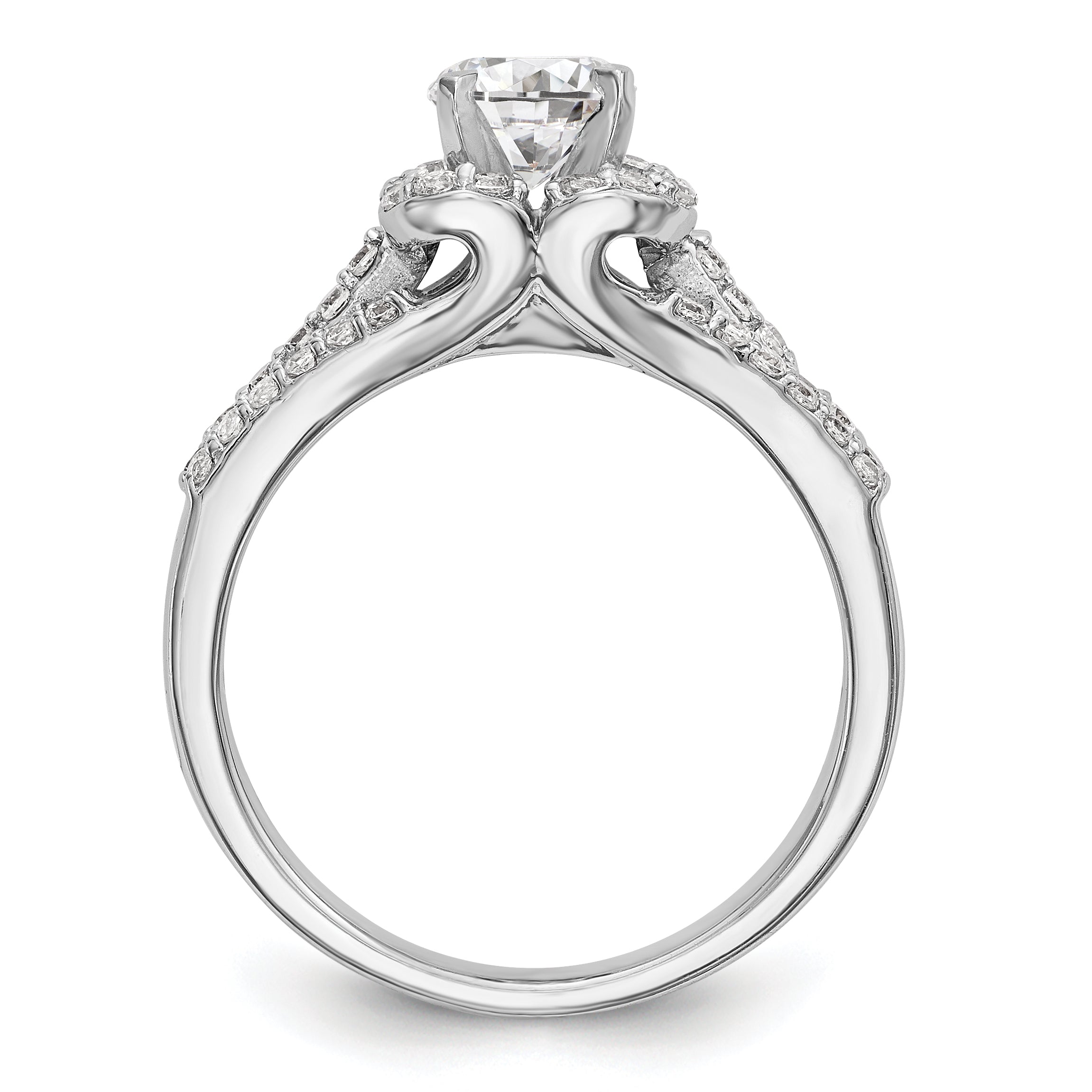 14K Weißgold Verlobungsring mit Halo aus simuliertem Diamant, Krappenfassung