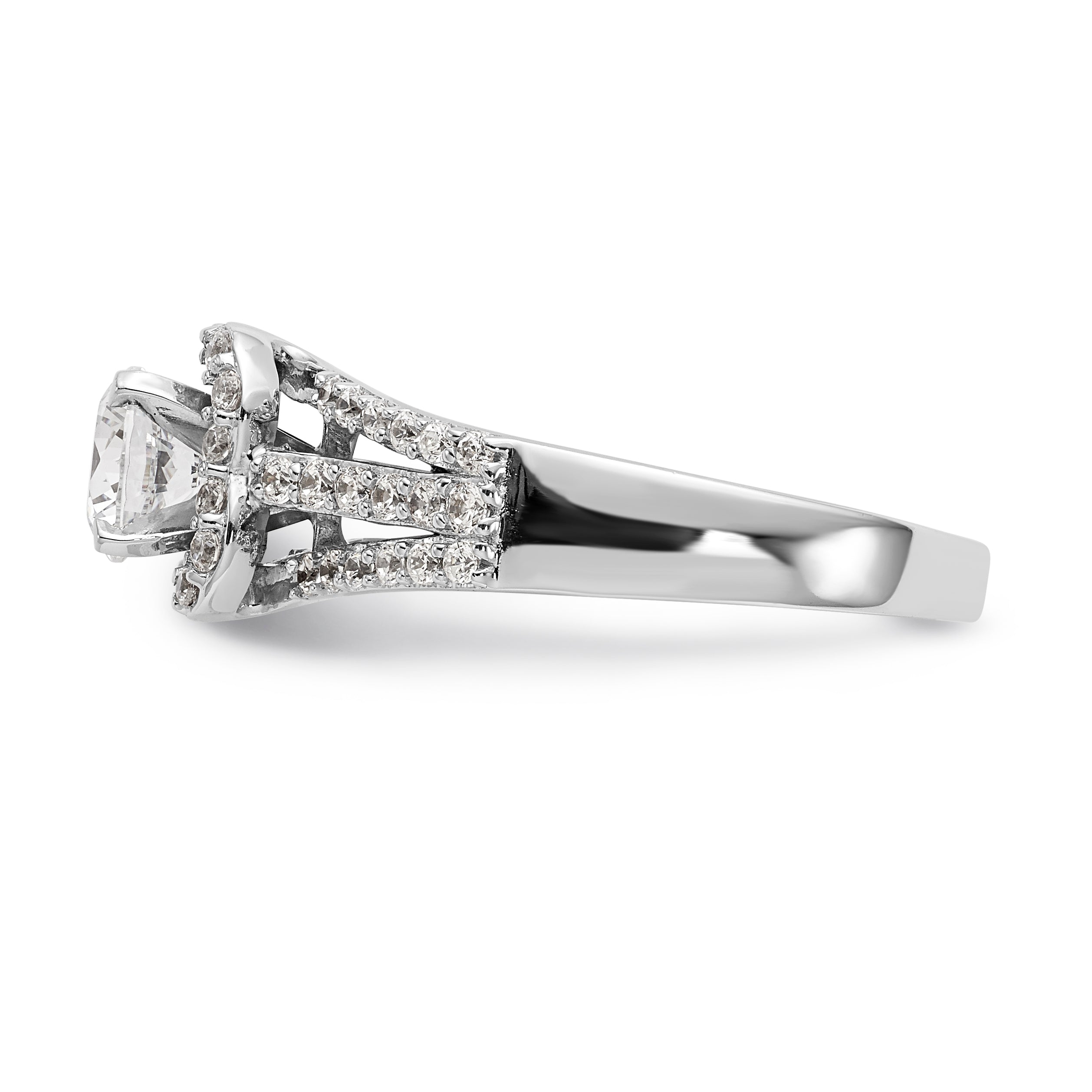 14K Weißgold Verlobungsring mit Halo aus simuliertem Diamant, Krappenfassung