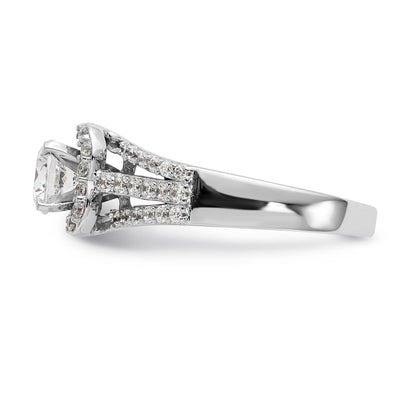14K Weißgold Verlobungsring mit Halo aus simuliertem Diamant, Krappenfassung