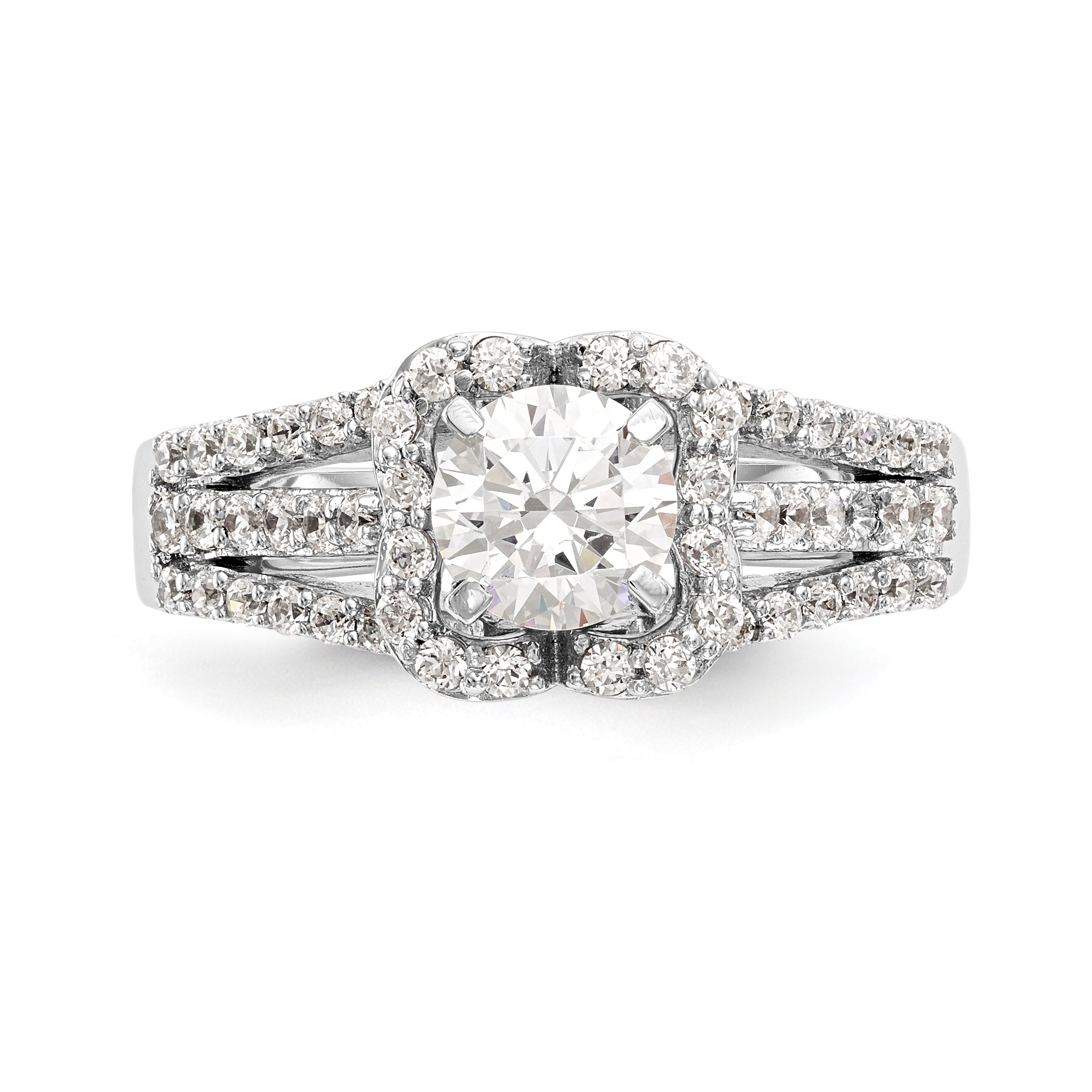 14K Weißgold Verlobungsring mit Halo aus simuliertem Diamant, Krappenfassung