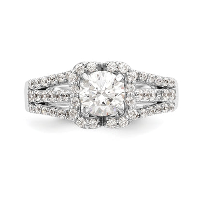 14K Weißgold Verlobungsring mit Halo aus simuliertem Diamant, Krappenfassung