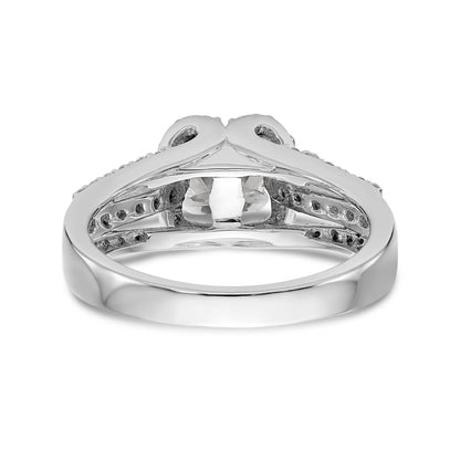 14K Weißgold Verlobungsring mit Halo aus simuliertem Diamant, Krappenfassung
