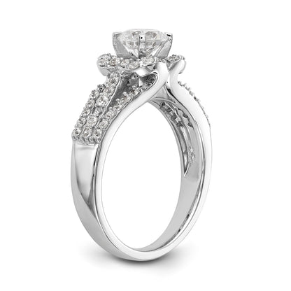 14K Weißgold Verlobungsring mit Halo aus simuliertem Diamant, Krappenfassung