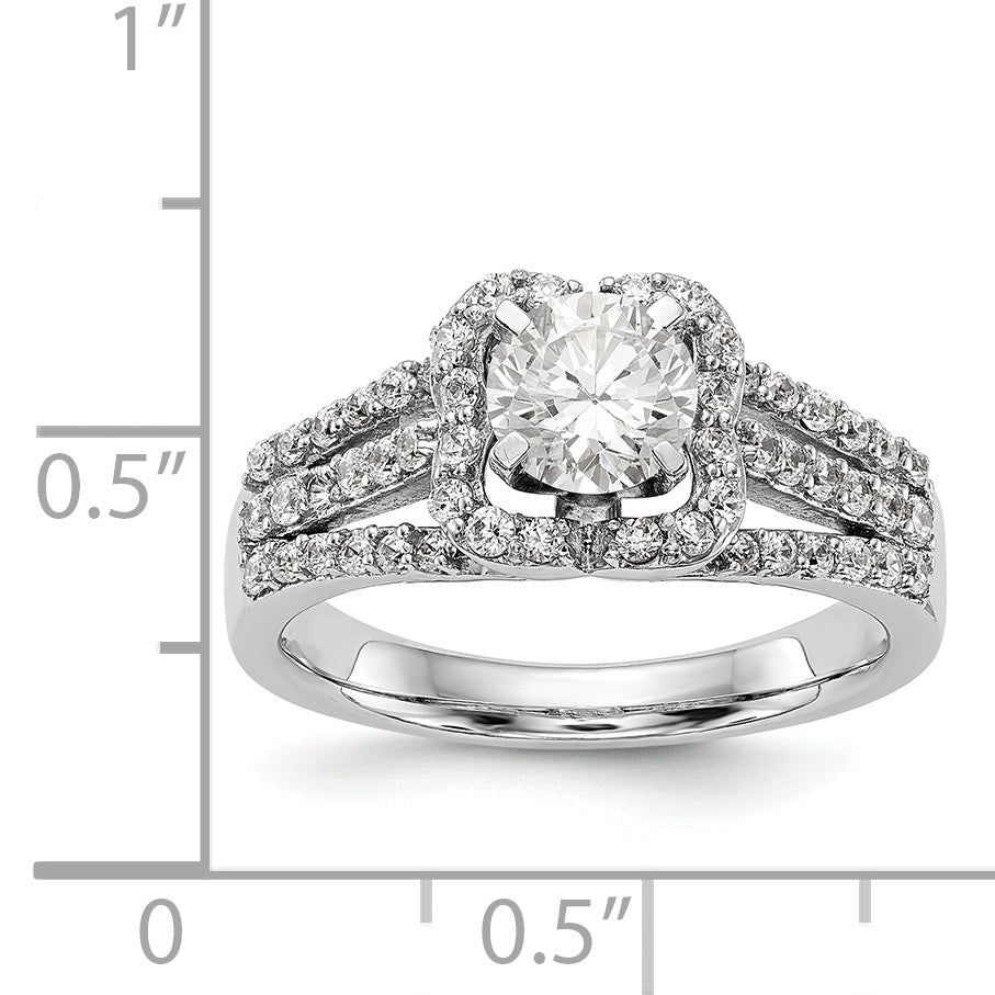 14K Weißgold Verlobungsring mit Halo aus simuliertem Diamant, Krappenfassung