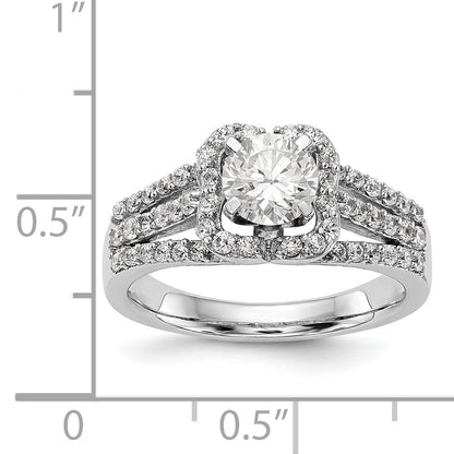 14K Weißgold Verlobungsring mit Halo aus simuliertem Diamant, Krappenfassung