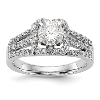 14K Weißgold Verlobungsring mit Halo aus simuliertem Diamant, Krappenfassung