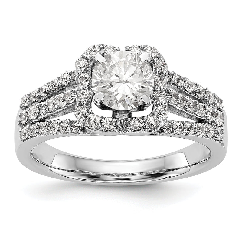 14K Weißgold Verlobungsring mit Halo aus simuliertem Diamant, Krappenfassung