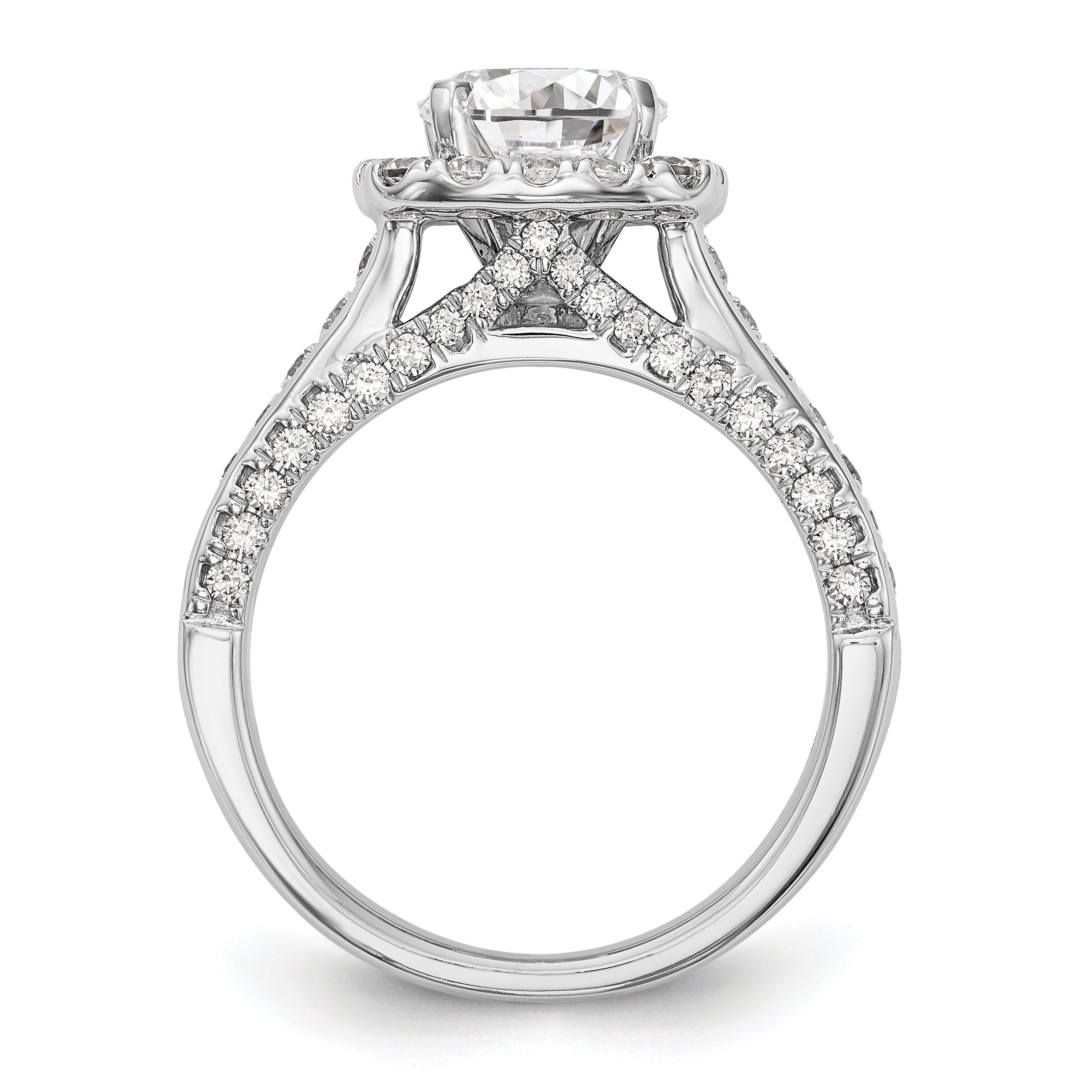 14K Weißgold Verlobungsring mit rundem simuliertem Diamanten und Halo