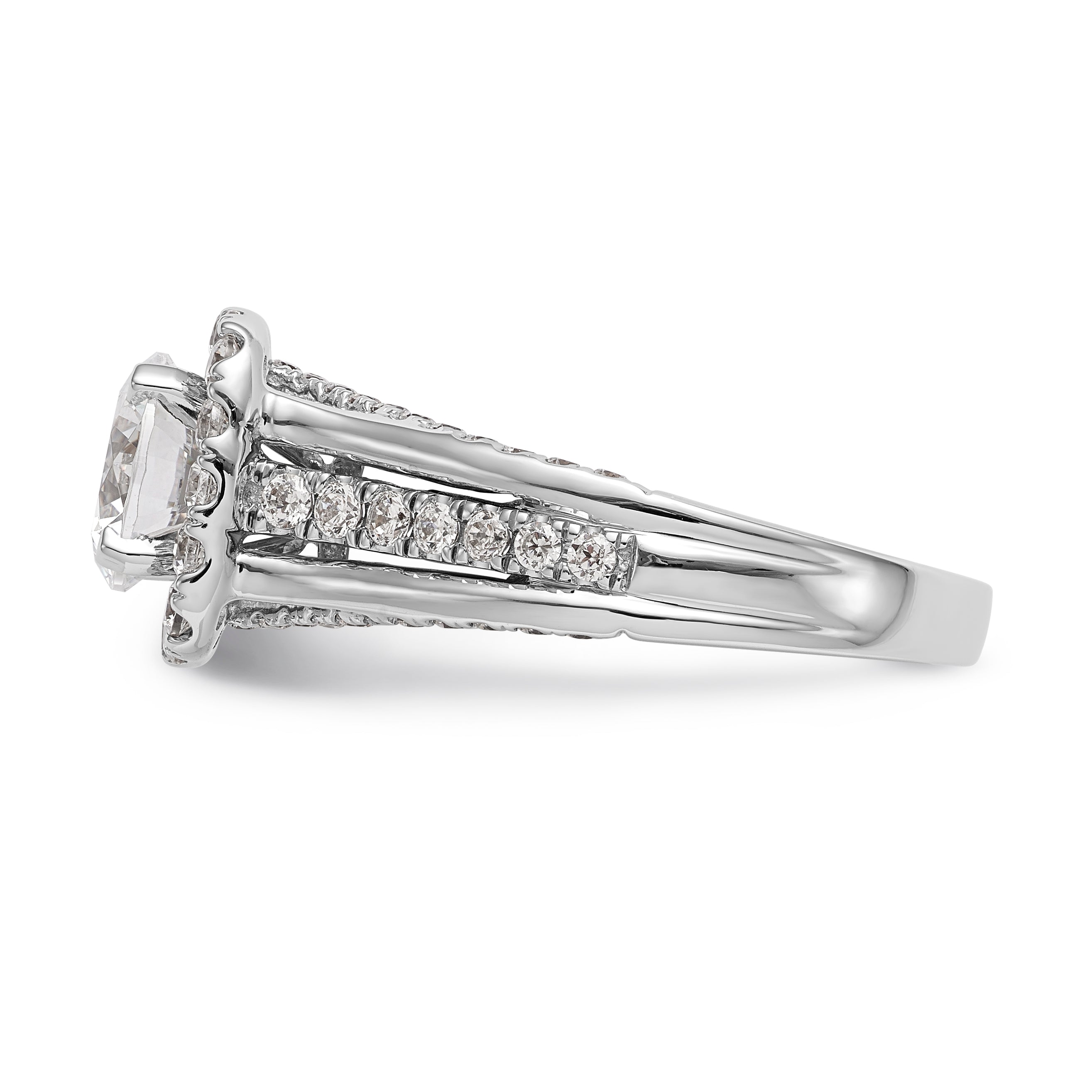 14K Weißgold Verlobungsring mit rundem simuliertem Diamanten und Halo