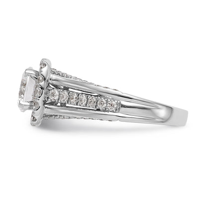 14K Weißgold Verlobungsring mit rundem simuliertem Diamanten und Halo