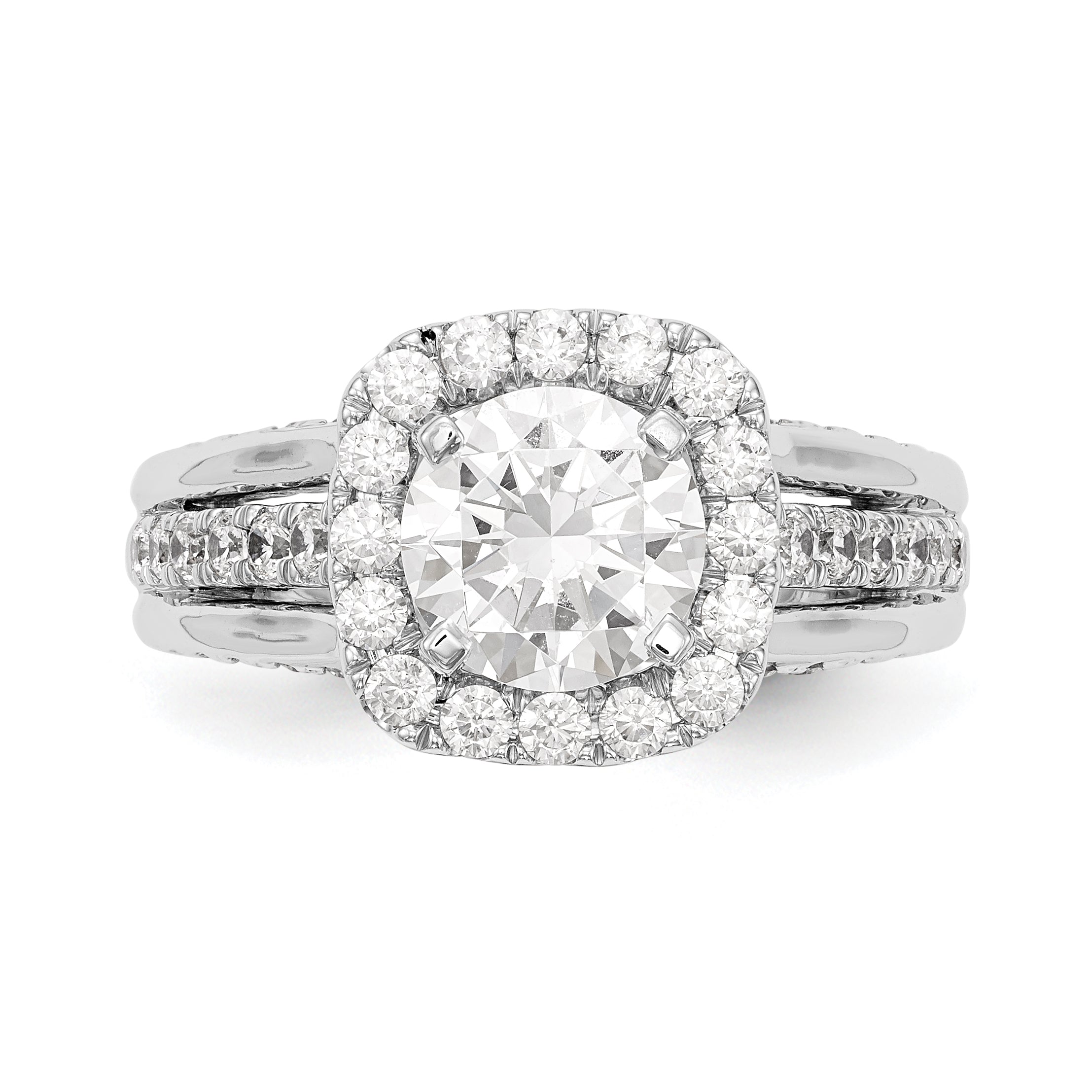 14K Weißgold Verlobungsring mit rundem simuliertem Diamanten und Halo