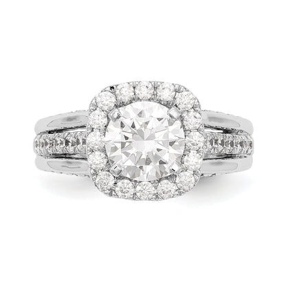 14K Weißgold Verlobungsring mit rundem simuliertem Diamanten und Halo