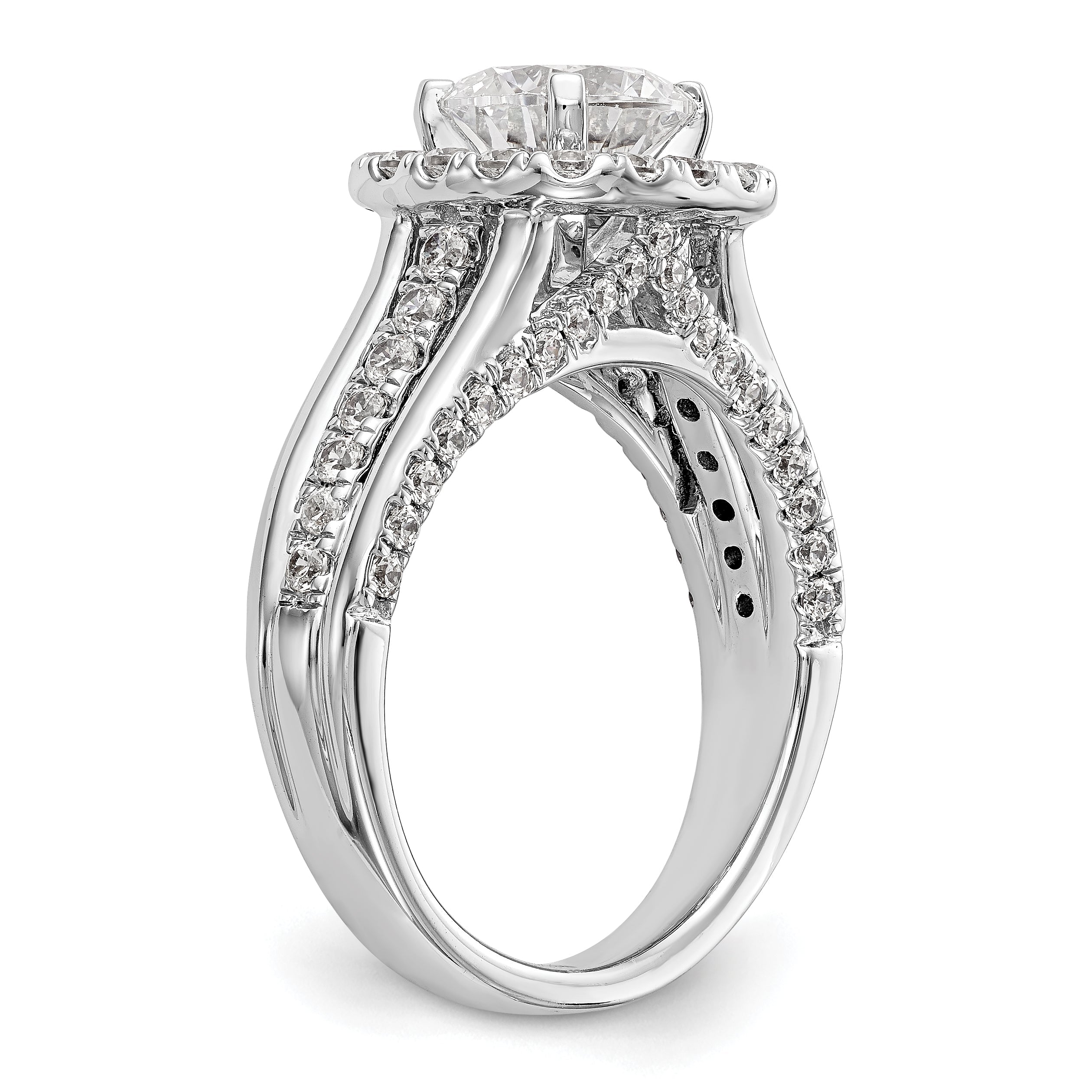 14K Weißgold Verlobungsring mit rundem simuliertem Diamanten und Halo
