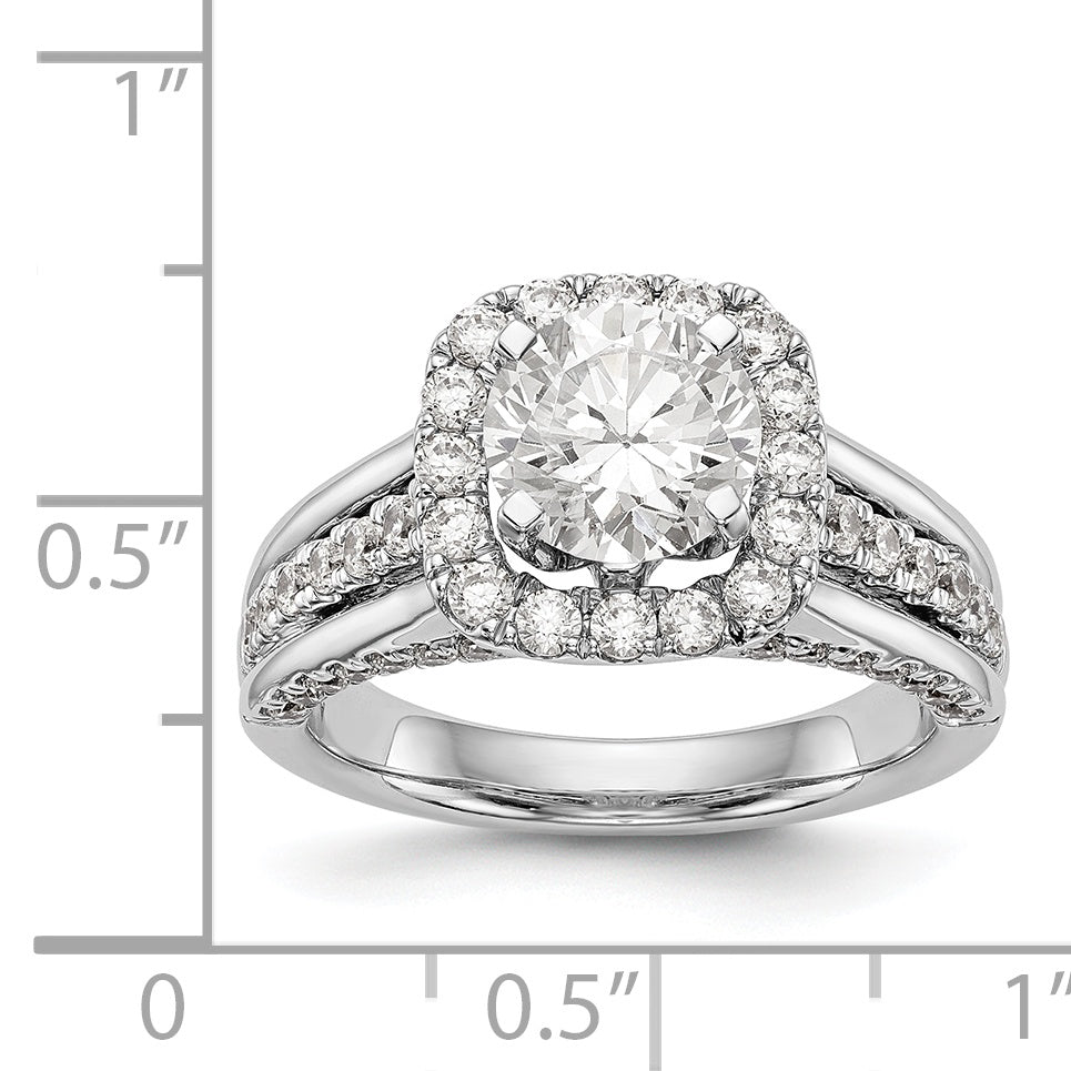 14K Weißgold Verlobungsring mit rundem simuliertem Diamanten und Halo