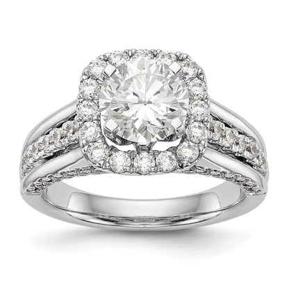 14K Weißgold Verlobungsring mit rundem simuliertem Diamanten und Halo