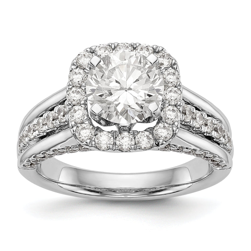 14K Weißgold Verlobungsring mit rundem simuliertem Diamanten und Halo-Fassung