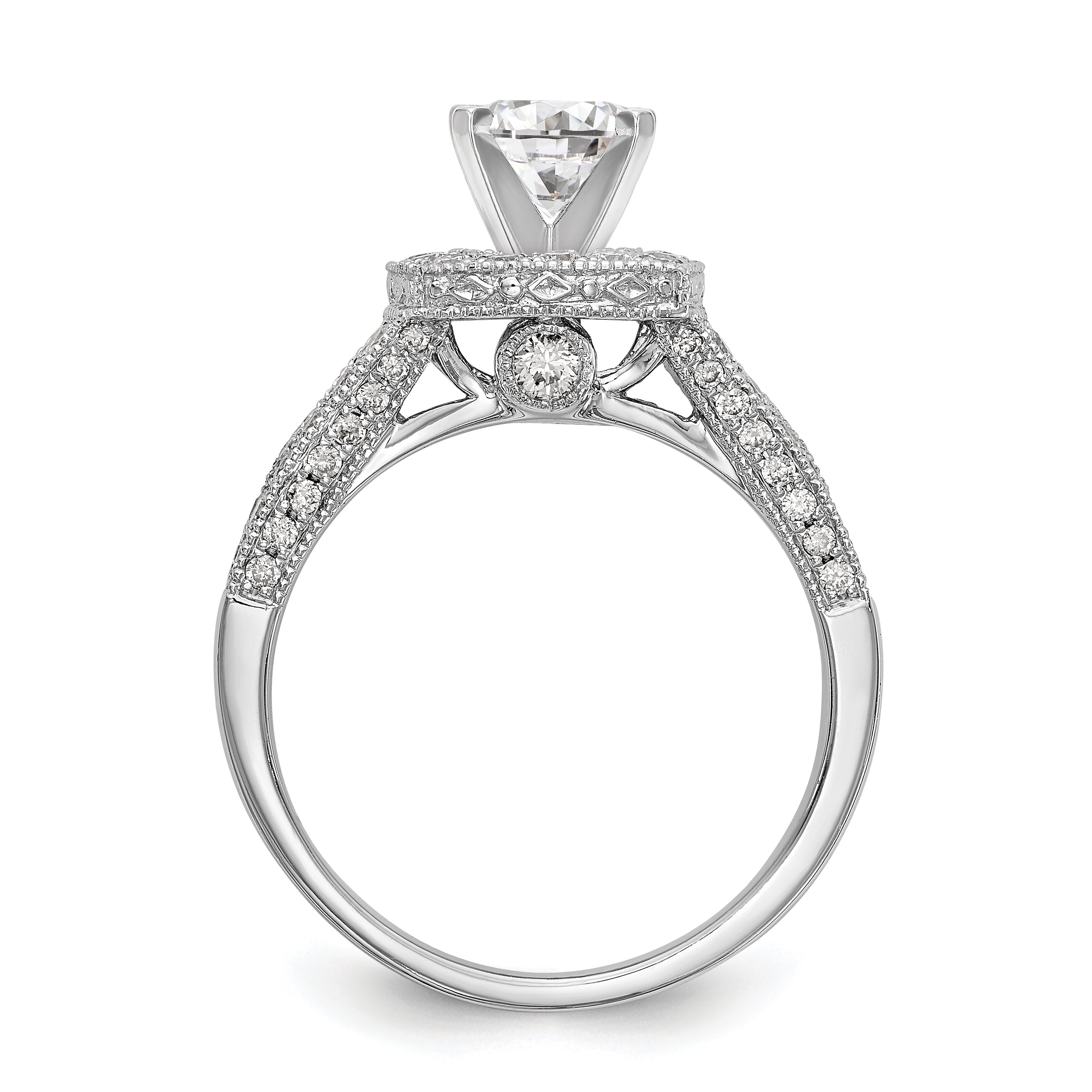 14K Weißgold Verlobungsring mit Halo und Diamant im Kissenschliff