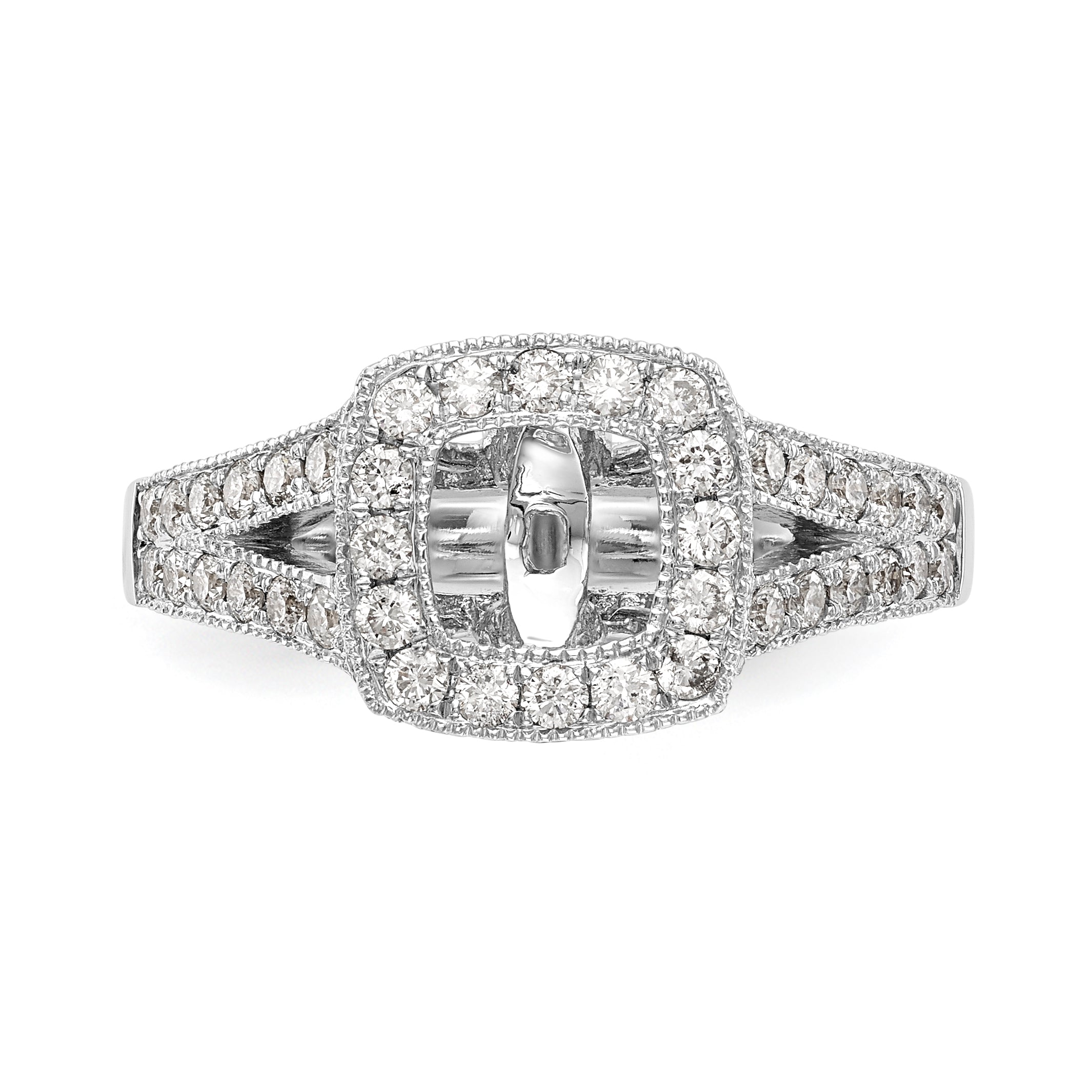 14K Weißgold Verlobungsring mit Halo und Diamant im Kissenschliff