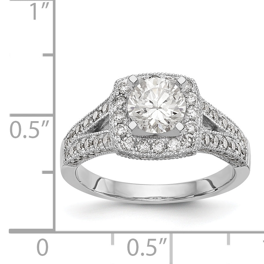 14K Weißgold Verlobungsring mit Halo und Diamant im Kissenschliff