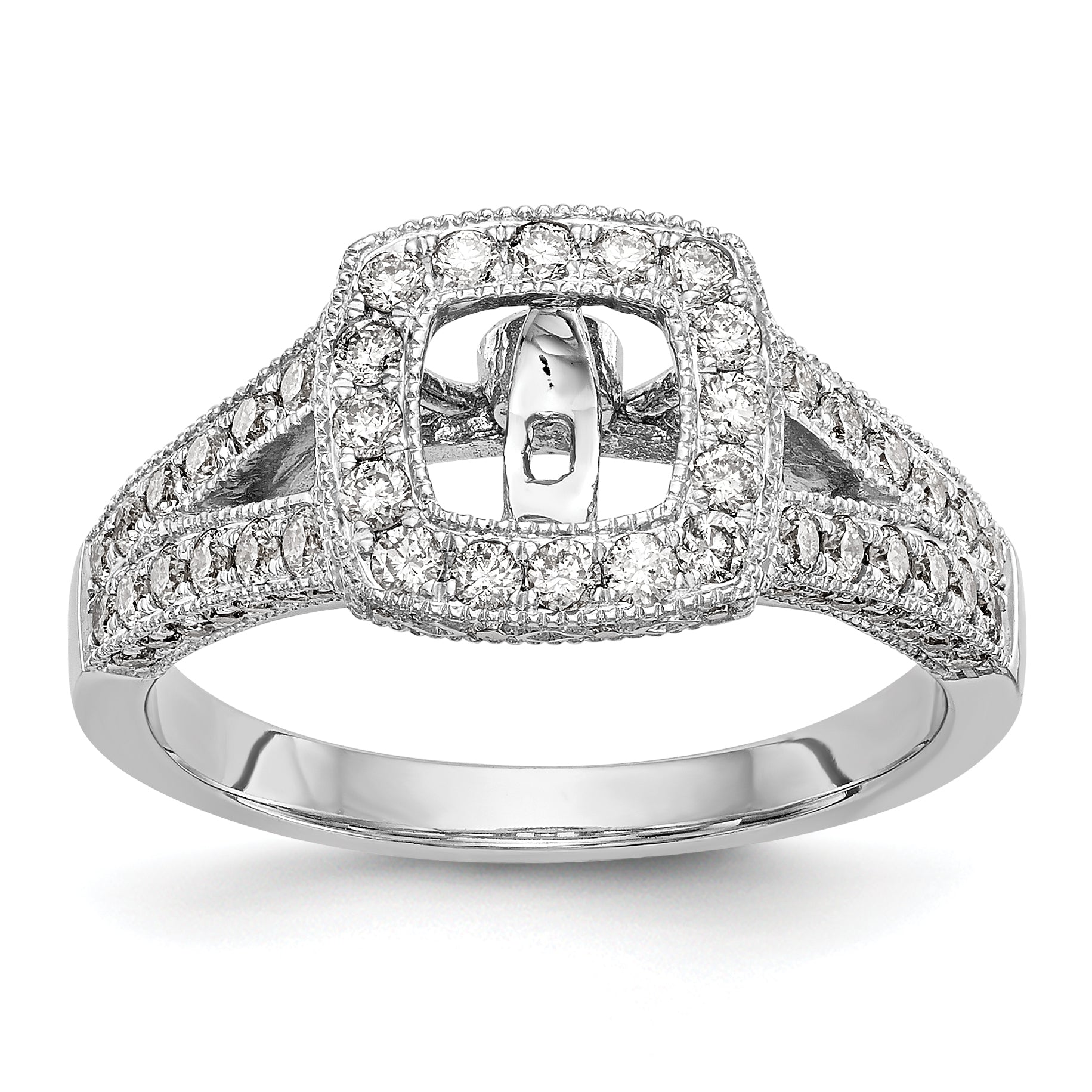 14K Weißgold Verlobungsring mit Halo und Diamant im Kissenschliff
