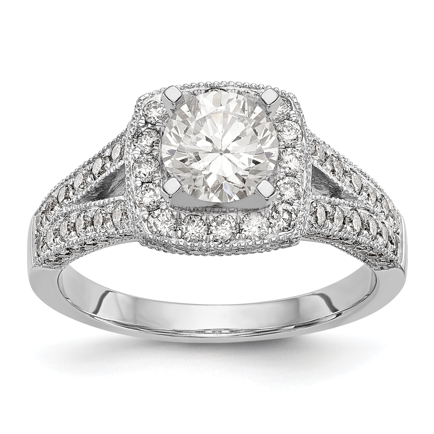 14K Weißgold Verlobungsring mit Halo und Diamant im Kissenschliff