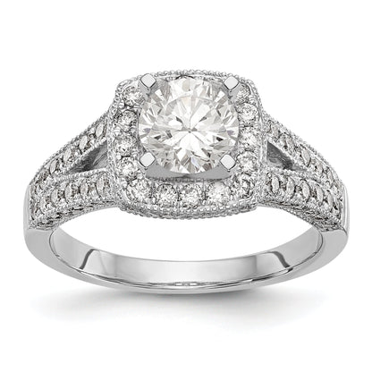 14K Weißgold Verlobungsring mit Halo und Diamant im Kissenschliff