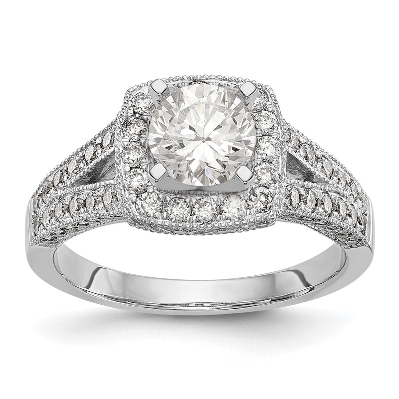 14K Weißgold Verlobungsring mit Halo und Diamant im Kissenschliff