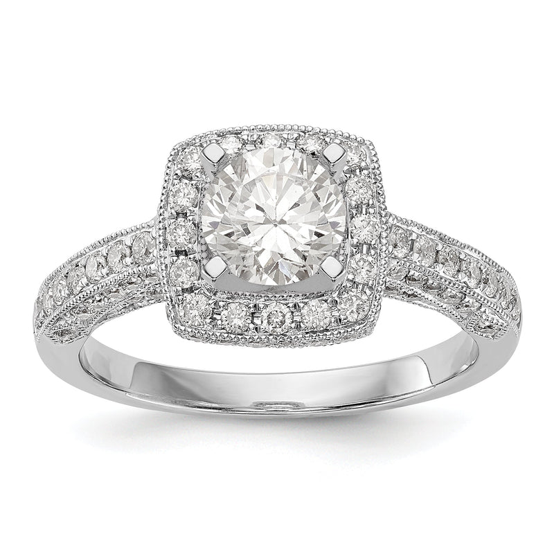 14K Weißgold Verlobungsring mit Krappenfassung, simuliertem Diamant im Kissenschliff und Halo