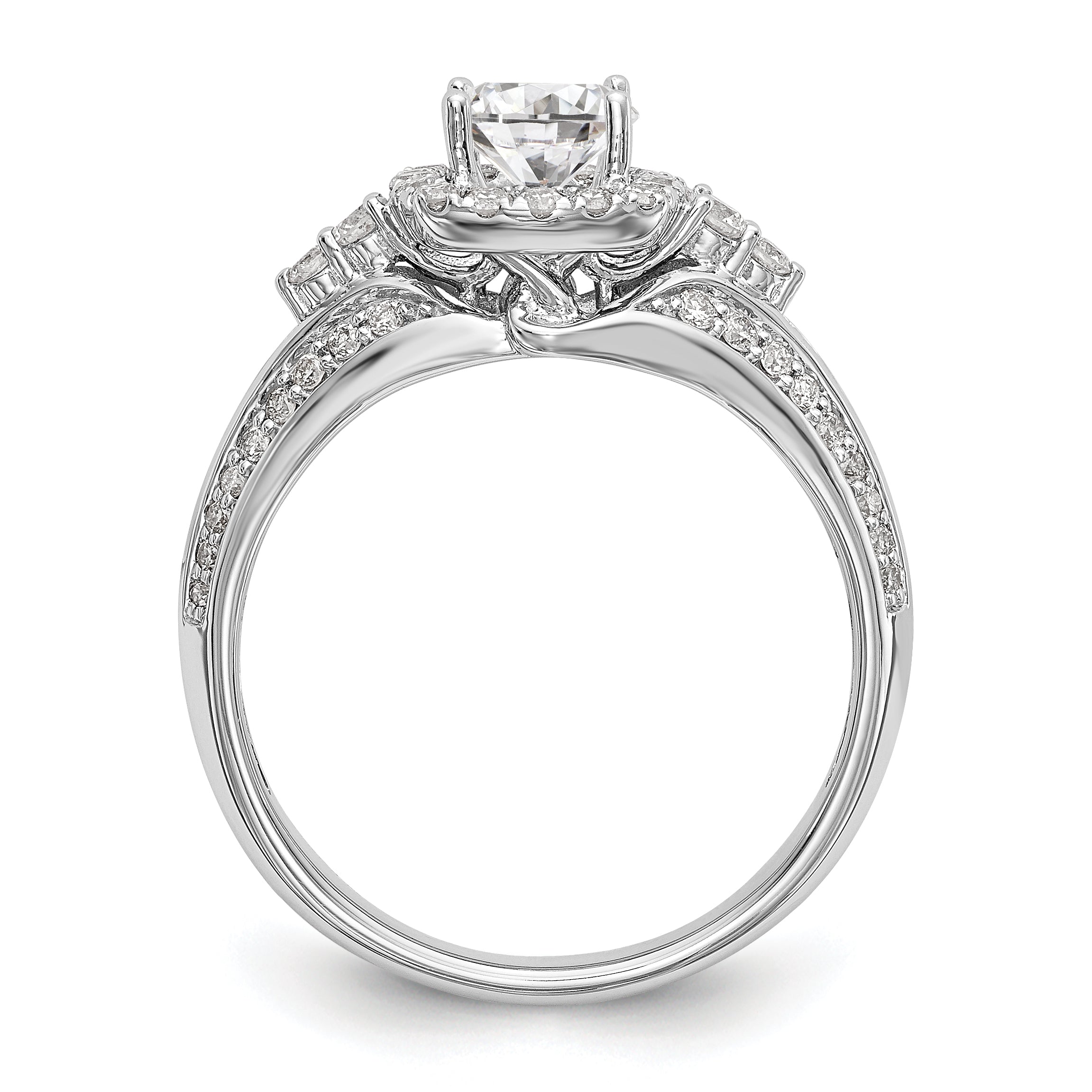 14K Weißgold Verlobungsring mit Kissenschliff-Halo aus simulierten Diamanten