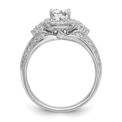 14K Weißgold Verlobungsring mit Kissenschliff-Halo aus simulierten Diamanten