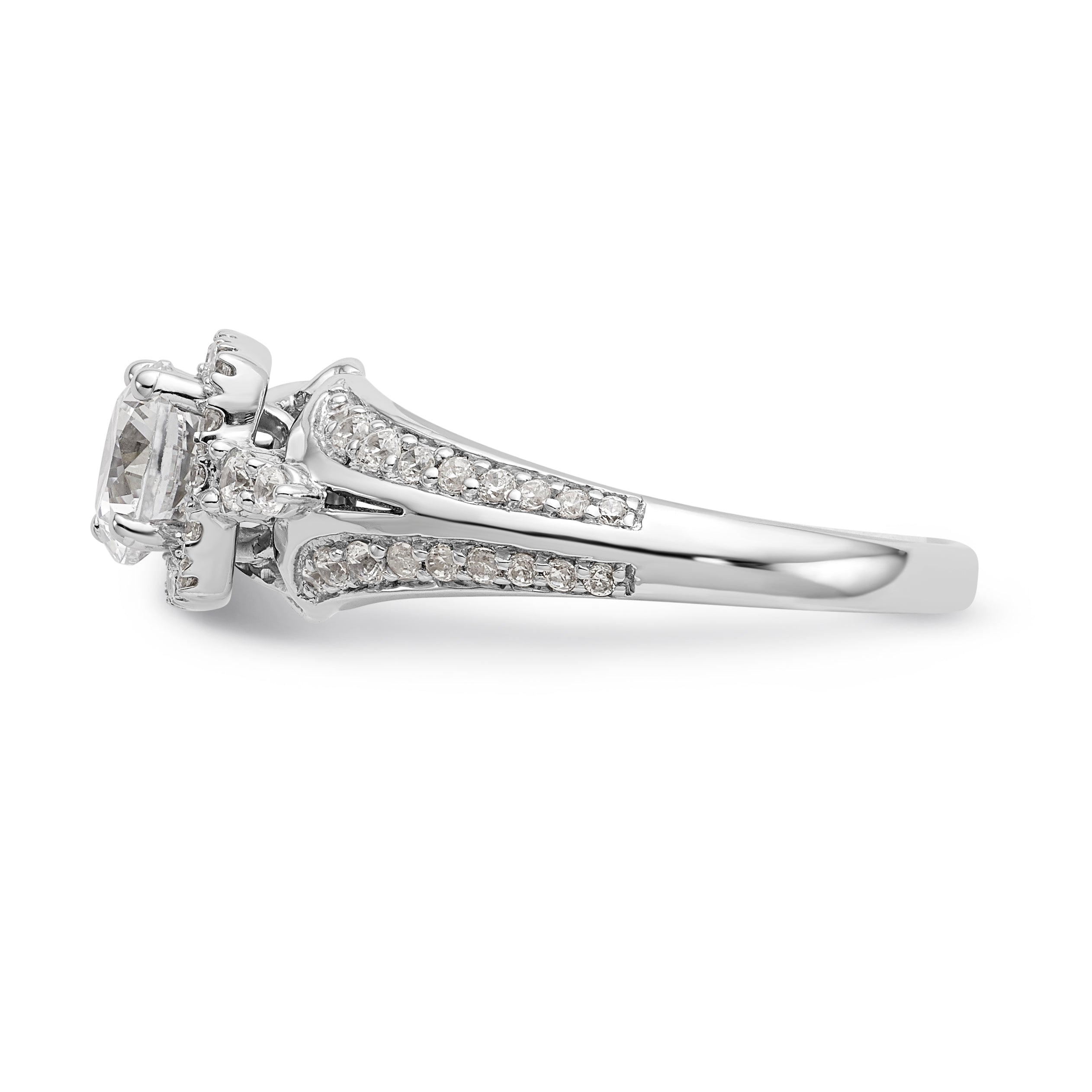 14K Weißgold Verlobungsring mit Kissenschliff-Halo aus simulierten Diamanten