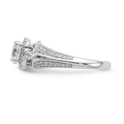 14K Weißgold Verlobungsring mit Kissenschliff-Halo aus simulierten Diamanten