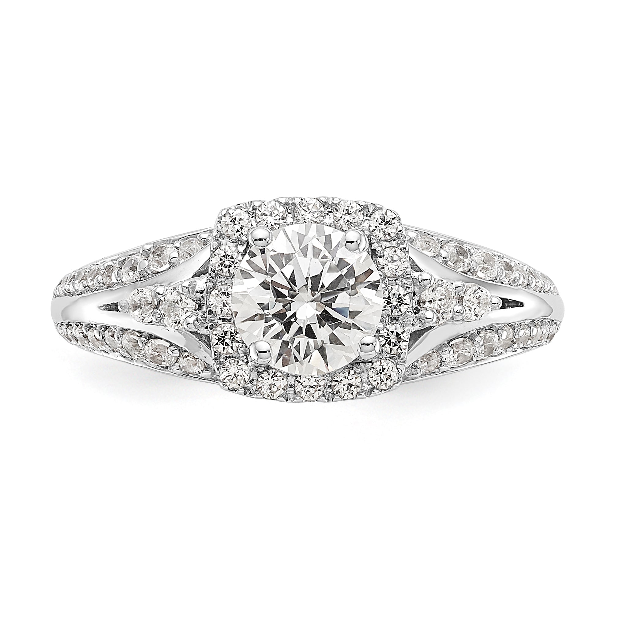 14K Weißgold Verlobungsring mit Kissenschliff-Halo aus simulierten Diamanten