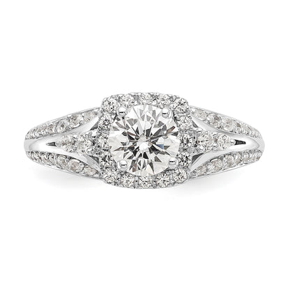 14K Weißgold Verlobungsring mit Kissenschliff-Halo aus simulierten Diamanten