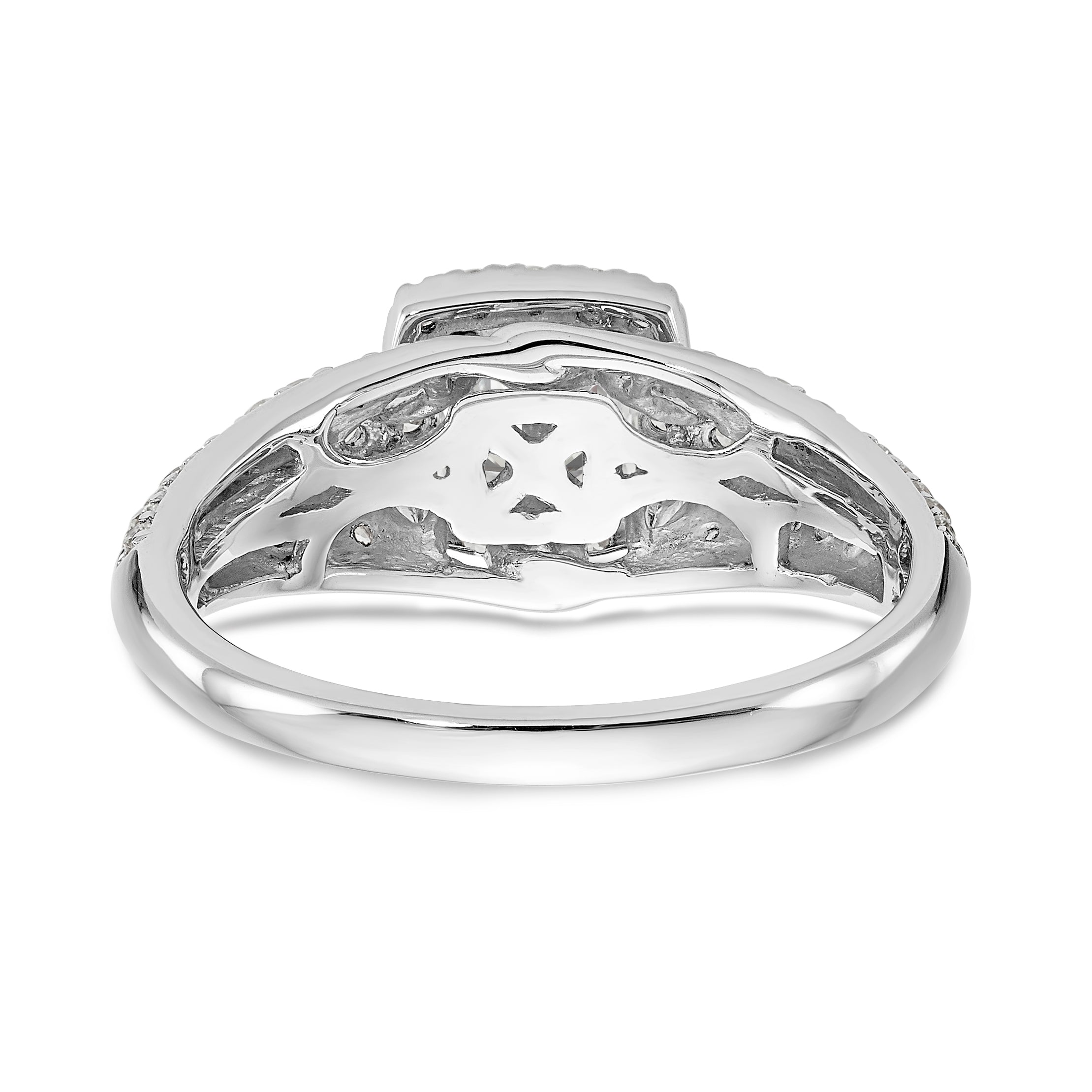 14K Weißgold Verlobungsring mit Kissenschliff-Halo aus simulierten Diamanten