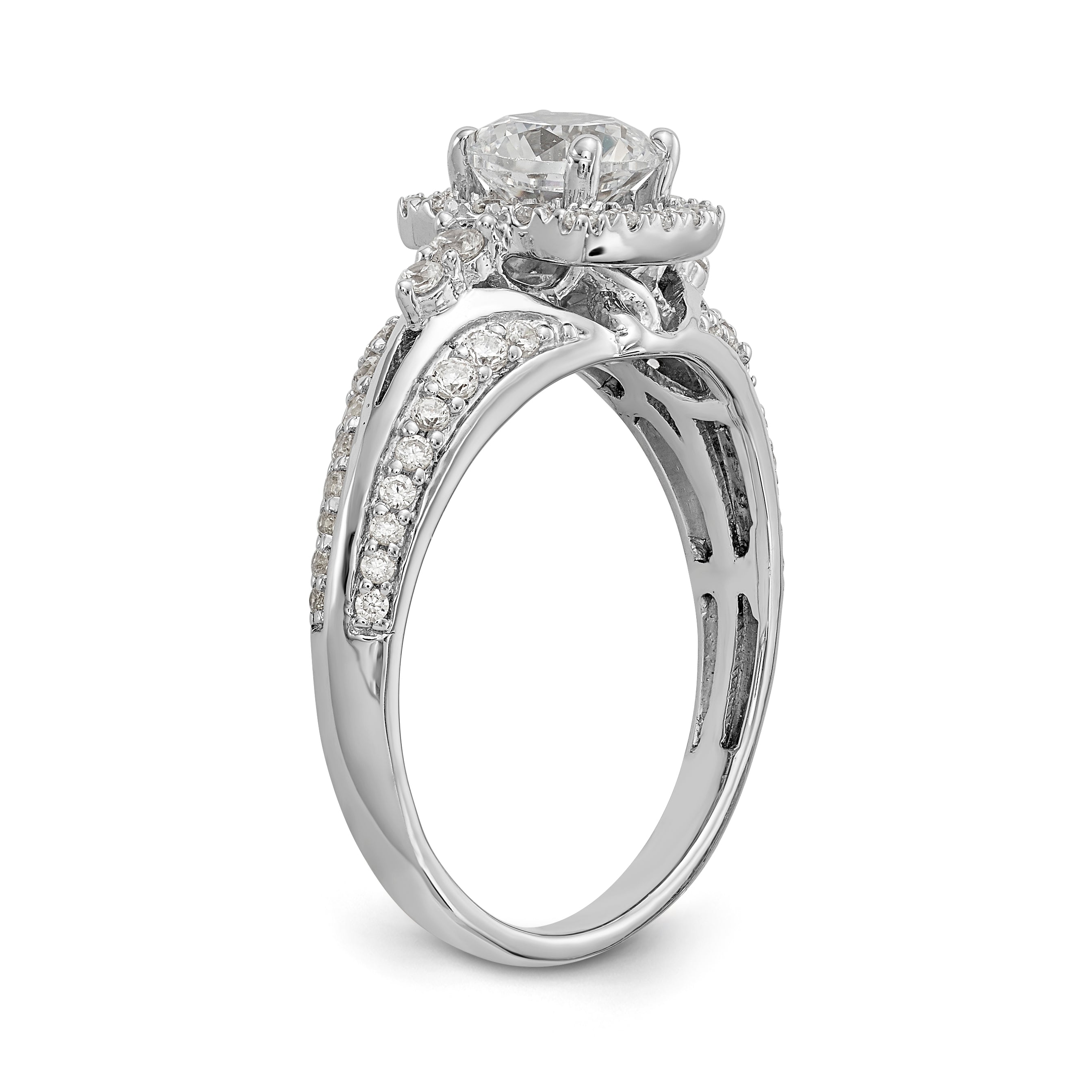 14K Weißgold Verlobungsring mit Kissenschliff-Halo aus simulierten Diamanten