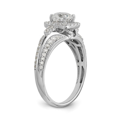 14K Weißgold Verlobungsring mit Kissenschliff-Halo aus simulierten Diamanten