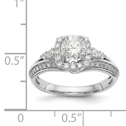 14K Weißgold Verlobungsring mit Kissenschliff-Halo aus simulierten Diamanten
