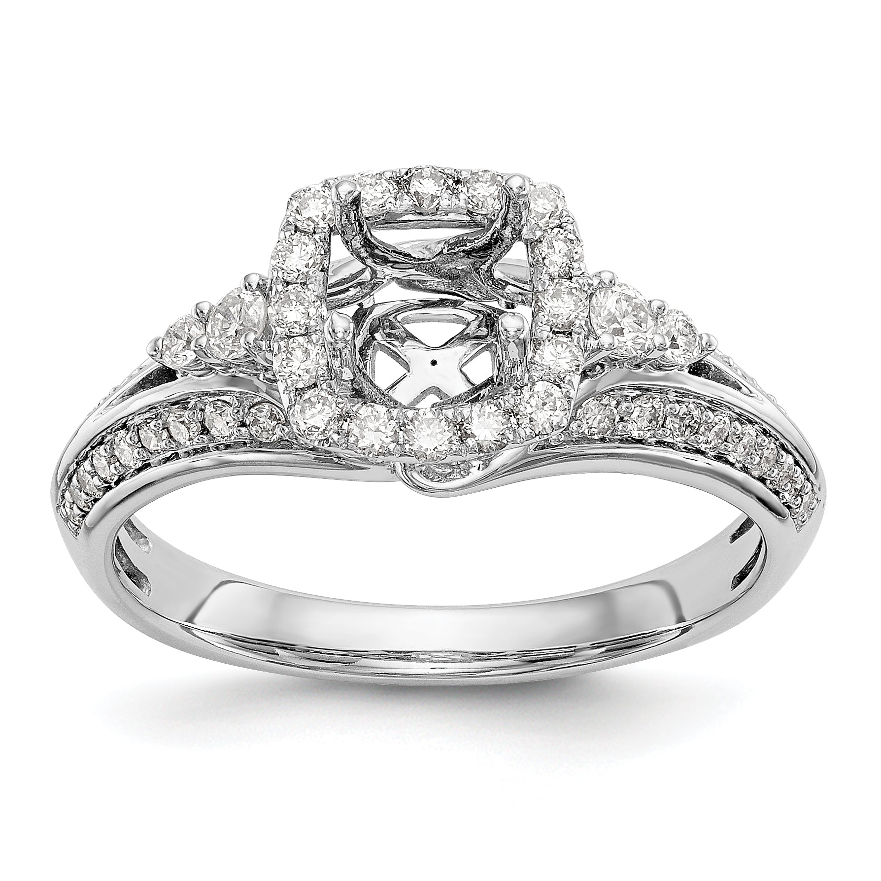 14K Weißgold Verlobungsring mit Kissenschliff-Halo aus simulierten Diamanten