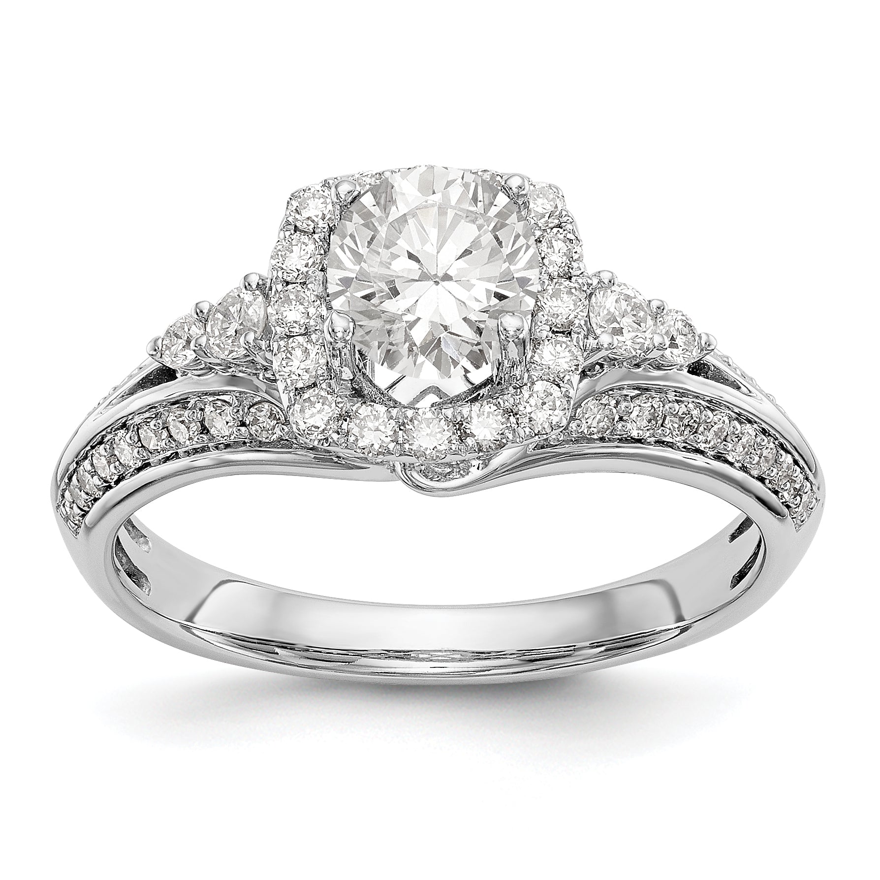 14K Weißgold Verlobungsring mit Kissenschliff-Halo aus simulierten Diamanten
