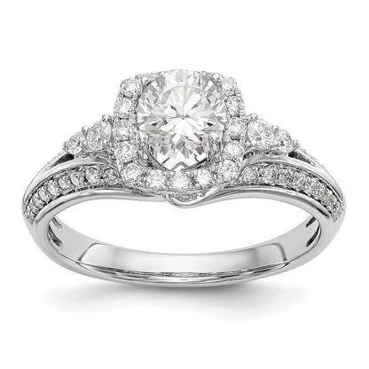 14K Weißgold Verlobungsring mit Kissenschliff-Halo aus simulierten Diamanten