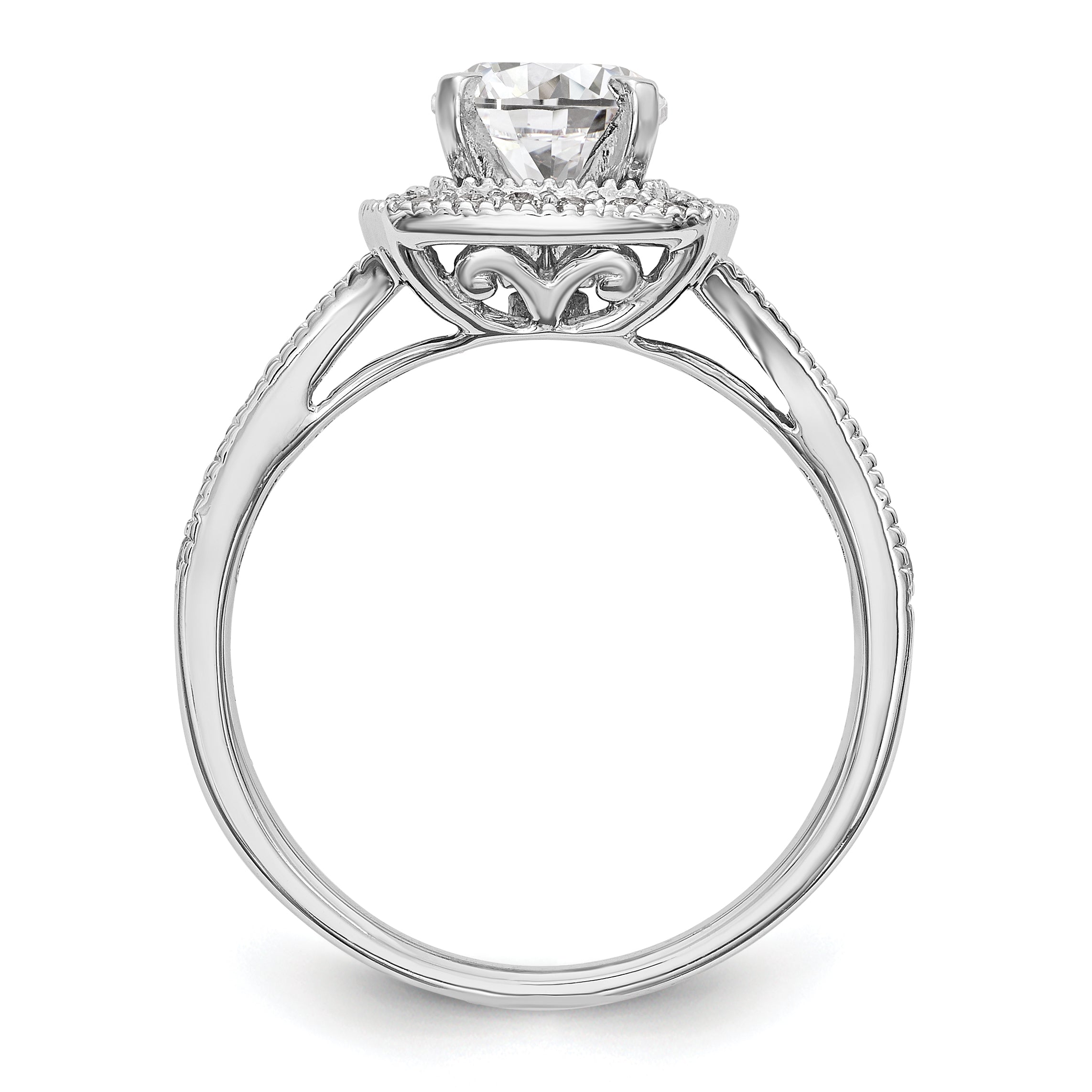 Verlobungsring mit Diamant-Simulanten-Halo in Kissenschliff aus 14K Weißgold
