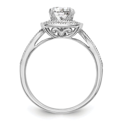 Verlobungsring mit Diamant-Simulanten-Halo in Kissenschliff aus 14K Weißgold