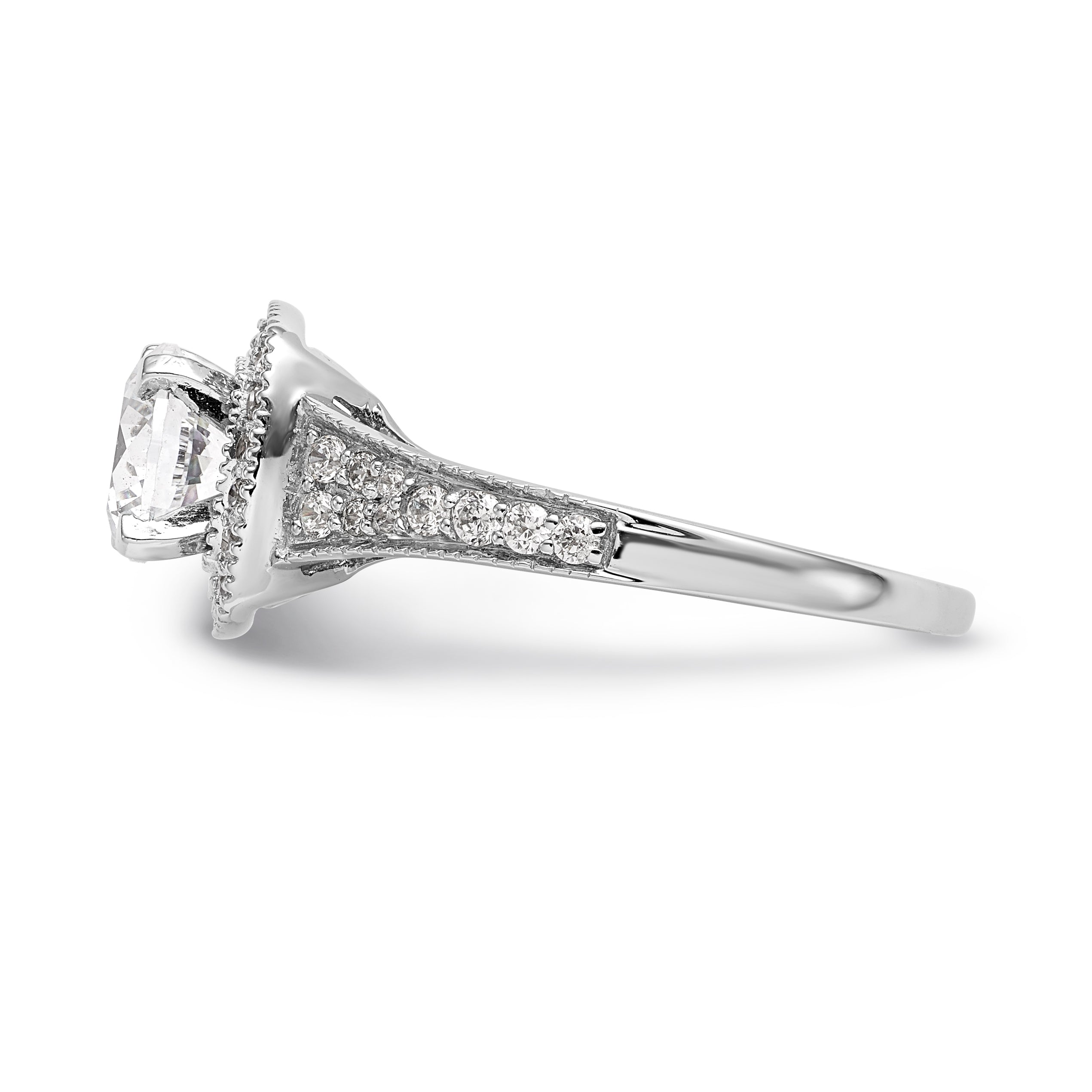 Verlobungsring mit Diamant-Simulanten-Halo in Kissenschliff aus 14K Weißgold